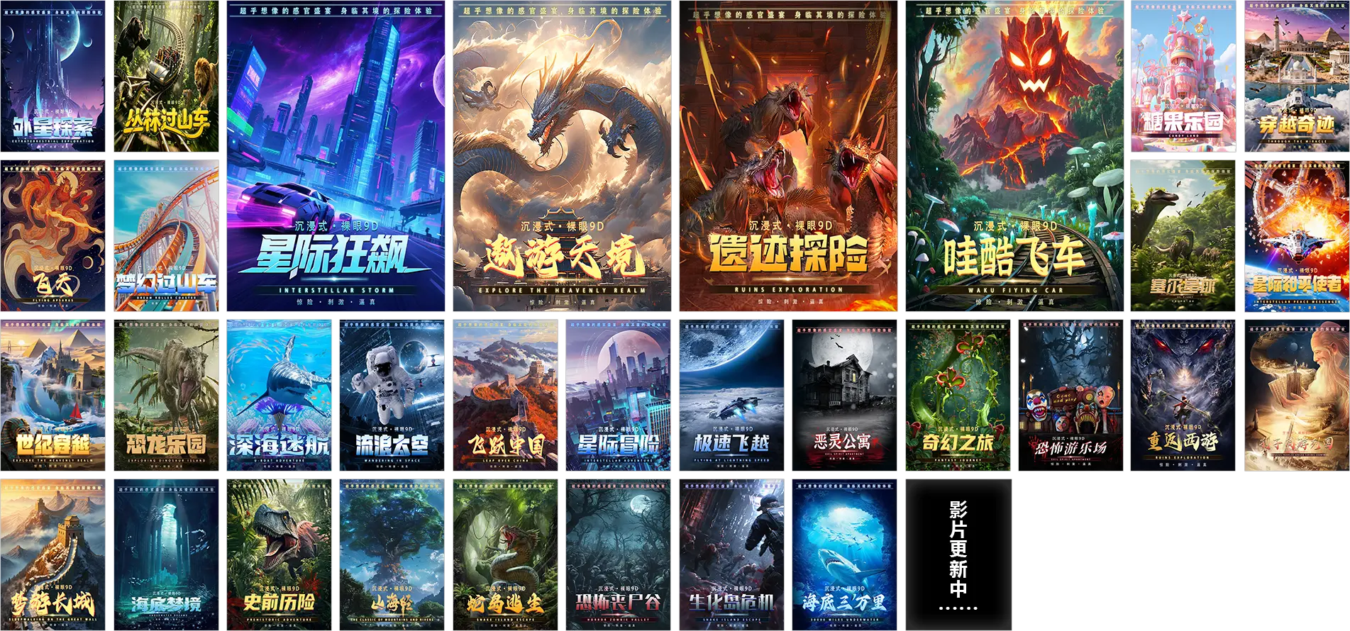 1. 哇酷飞行影院原创影片合集，哇酷百慕大冒险配套裸眼沉浸式影片，海洋、国风、奇幻多主题环幕影片资源展示